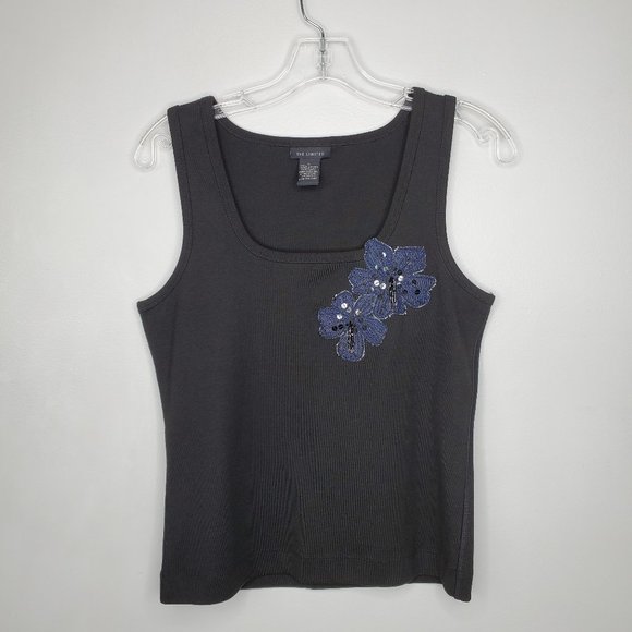 The Limited Embellished Applique Black Tank Top, L - Picture 1 of 10